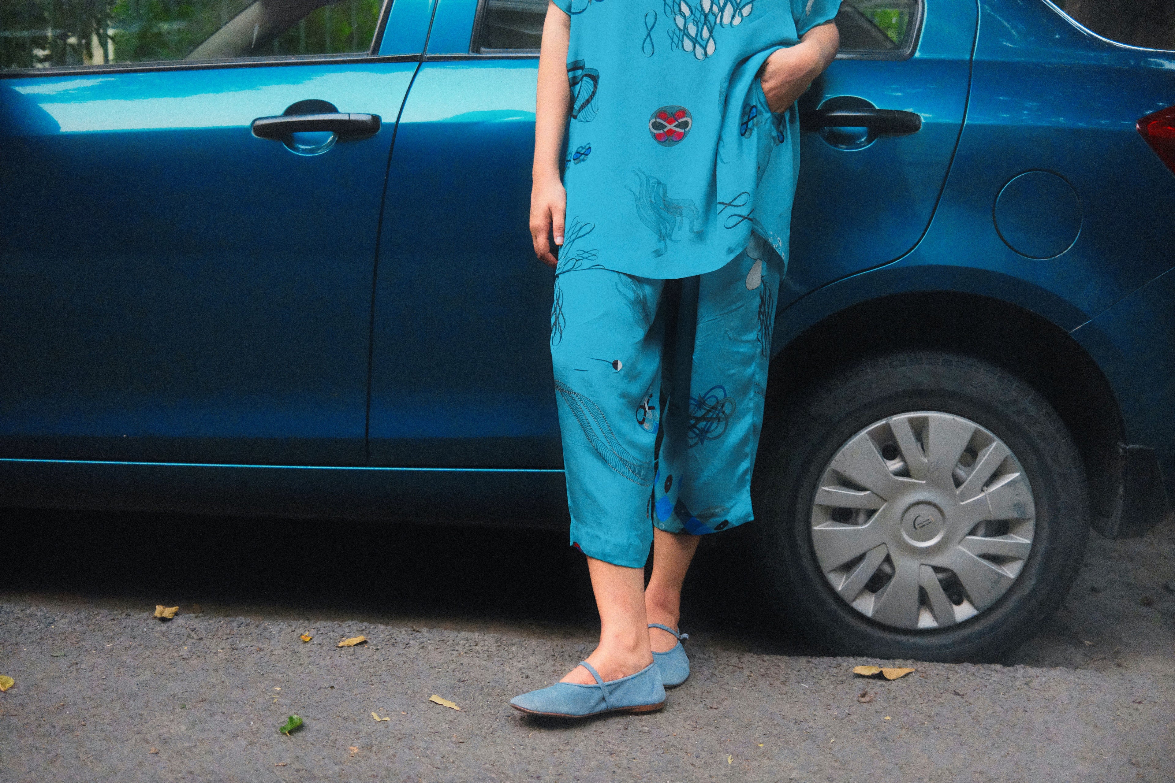 GARDEN CO-ORD SET IN TURQ FLOAT PRINT