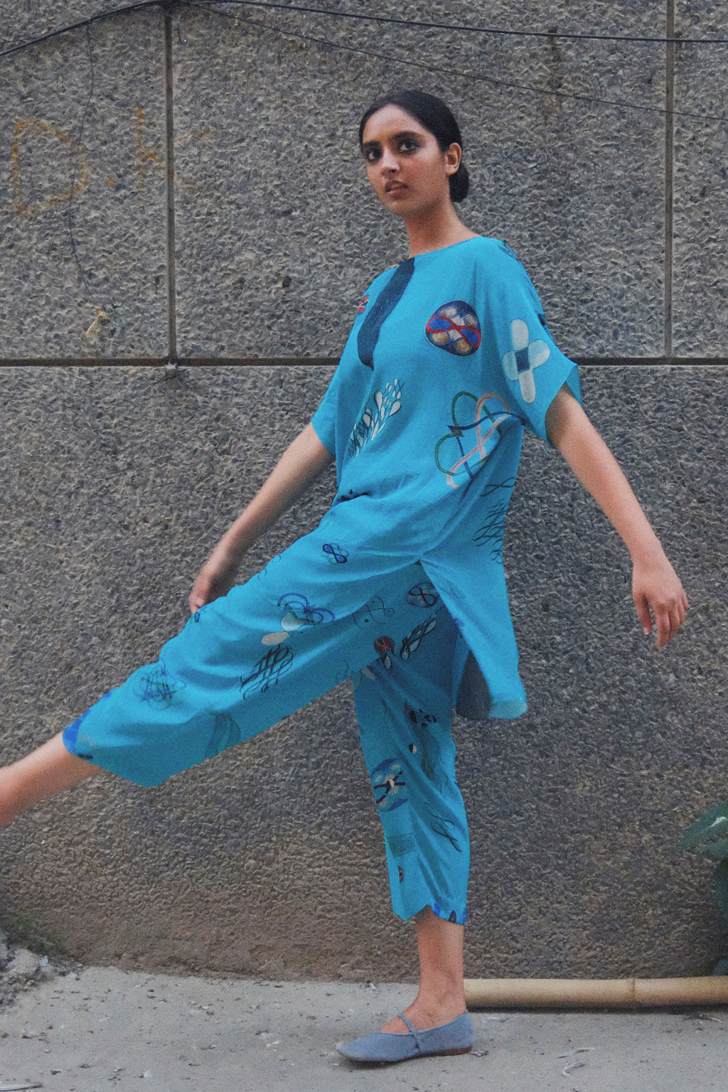 GARDEN CO-ORD SET IN TURQ FLOAT PRINT