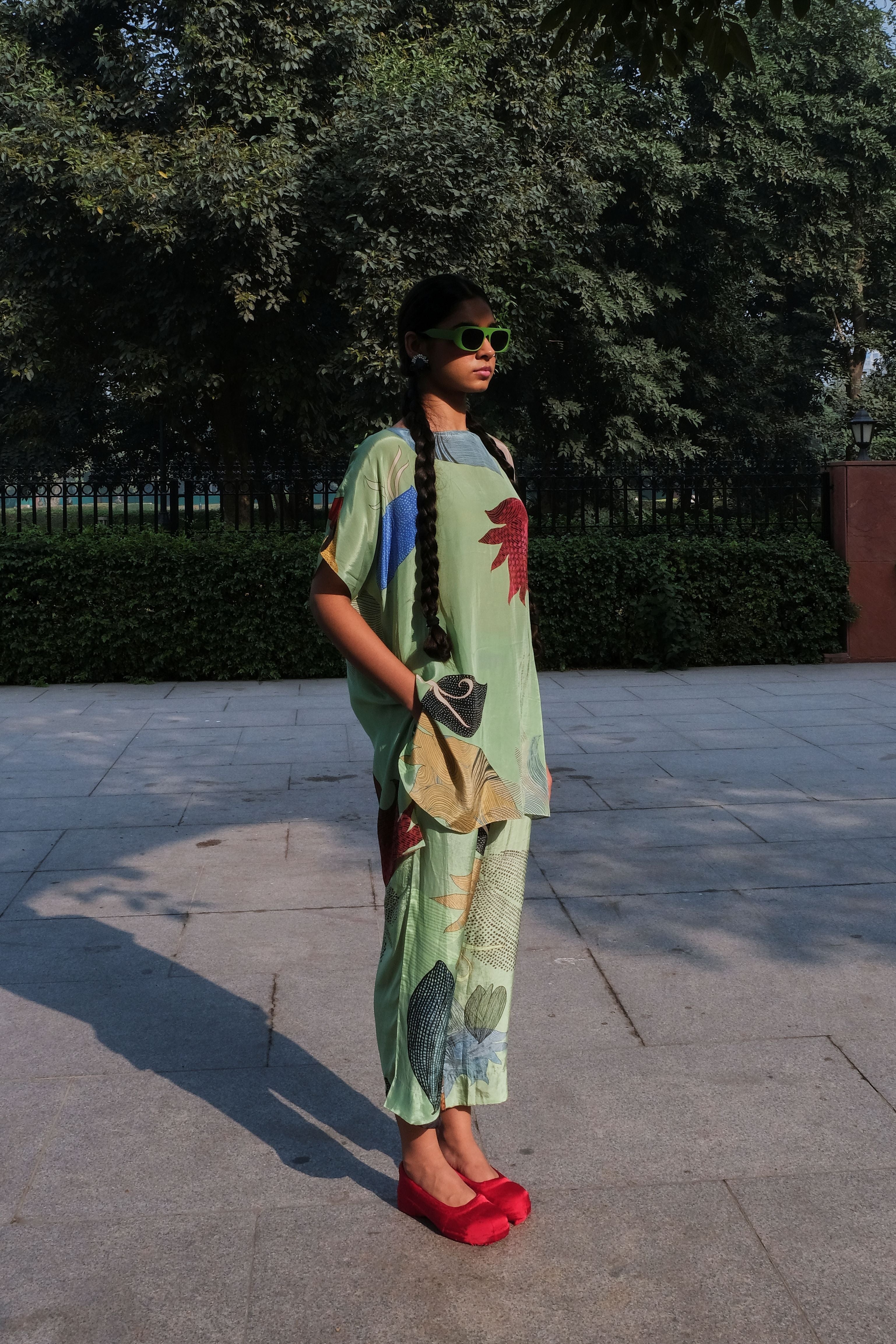 GARDEN CO-ORD SET IN FAITH GREEN PRINT