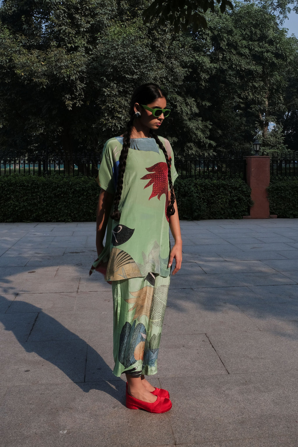 GARDEN CO-ORD SET IN FAITH GREEN PRINT