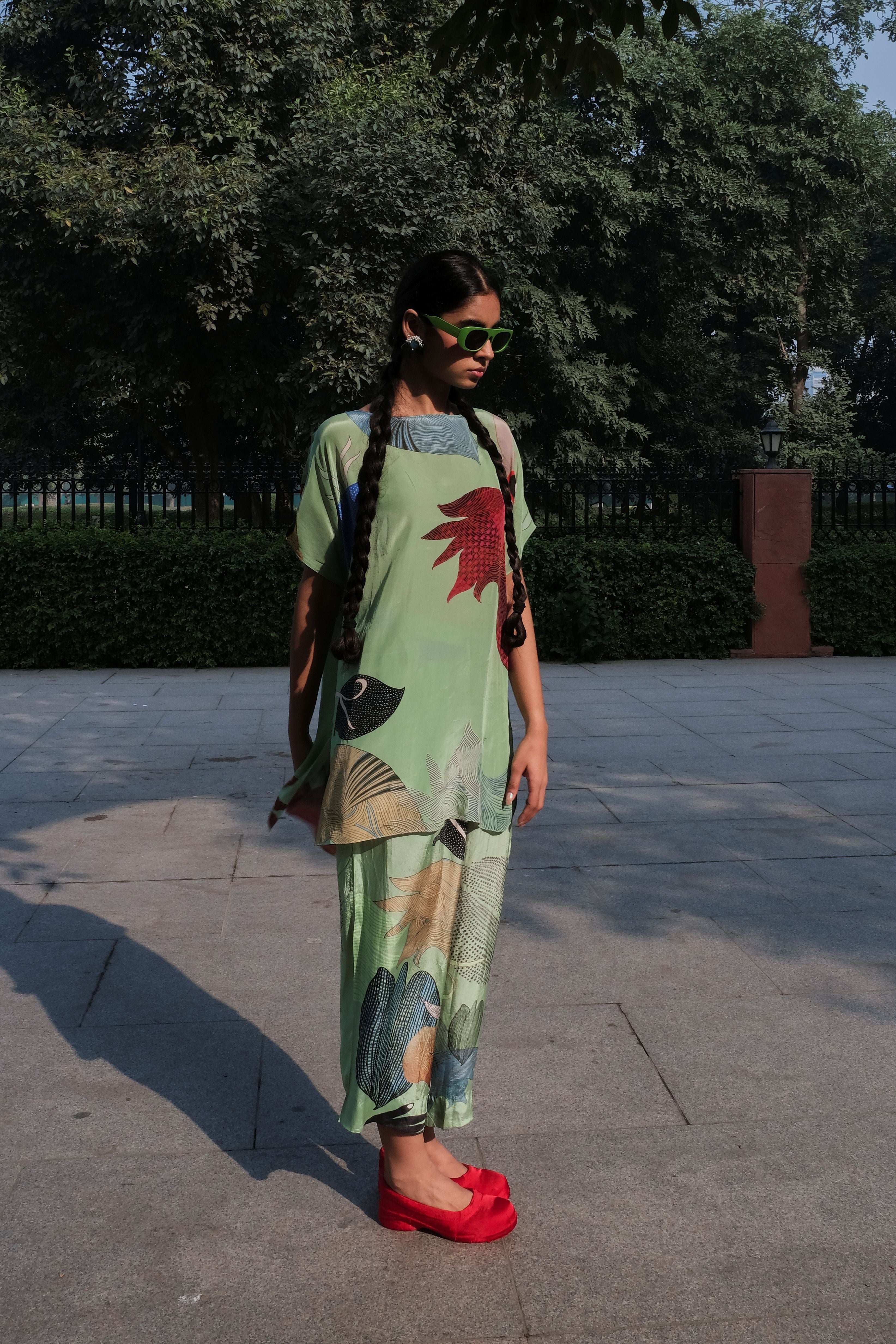 GARDEN CO-ORD SET IN FAITH GREEN PRINT