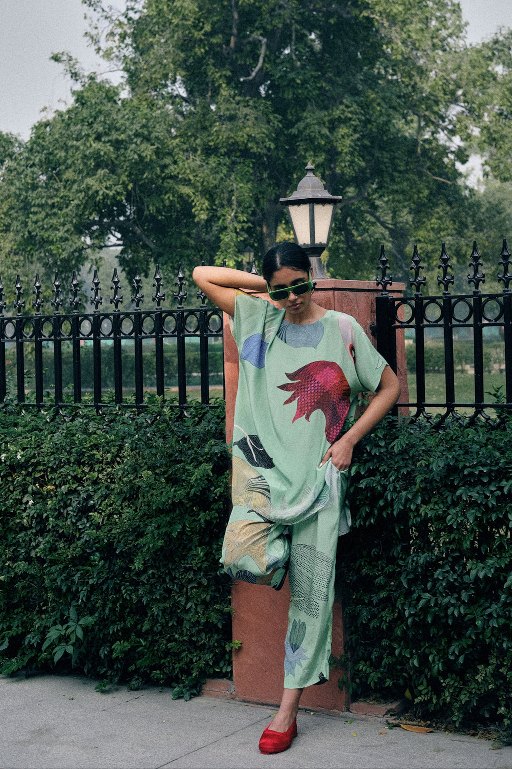 GARDEN CO-ORD SET IN FAITH GREEN PRINT