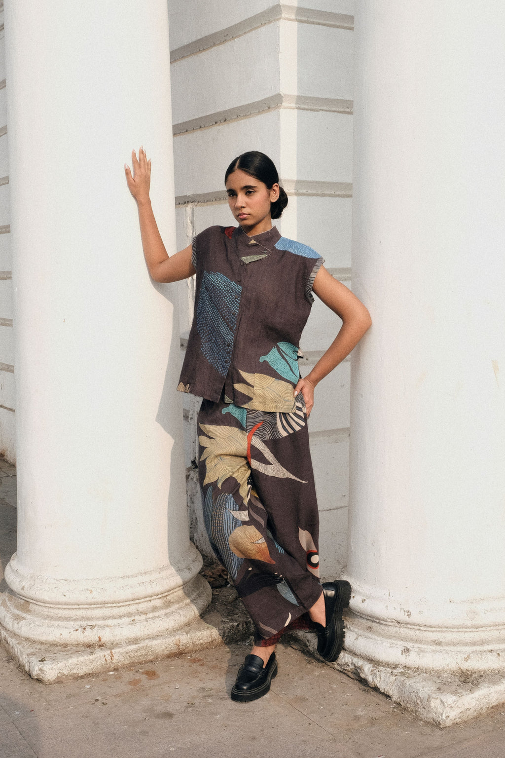 MONK TOP AND JILL PANTS IN FAITH CHARCOAL PRINT