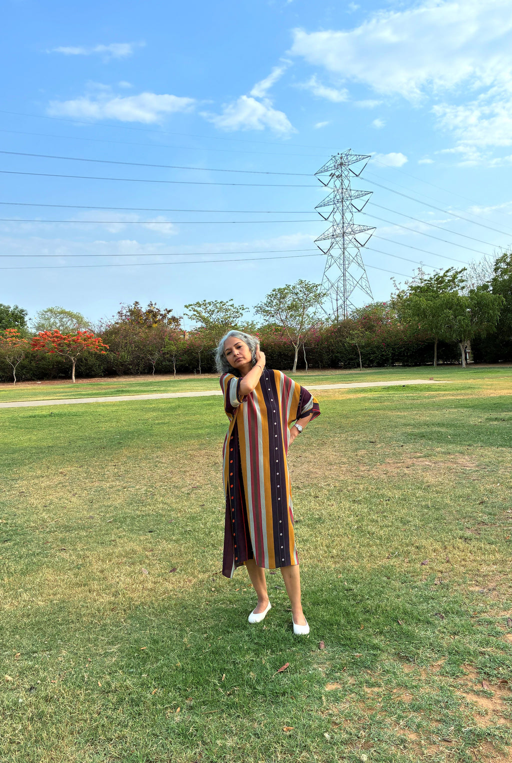 KAFTAAN DRESS IN NADU STRIPES PRINT