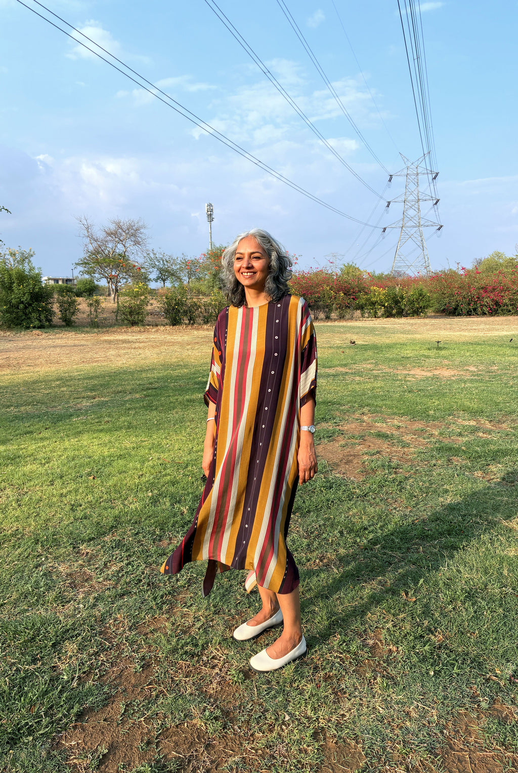 KAFTAAN DRESS IN NADU STRIPES PRINT