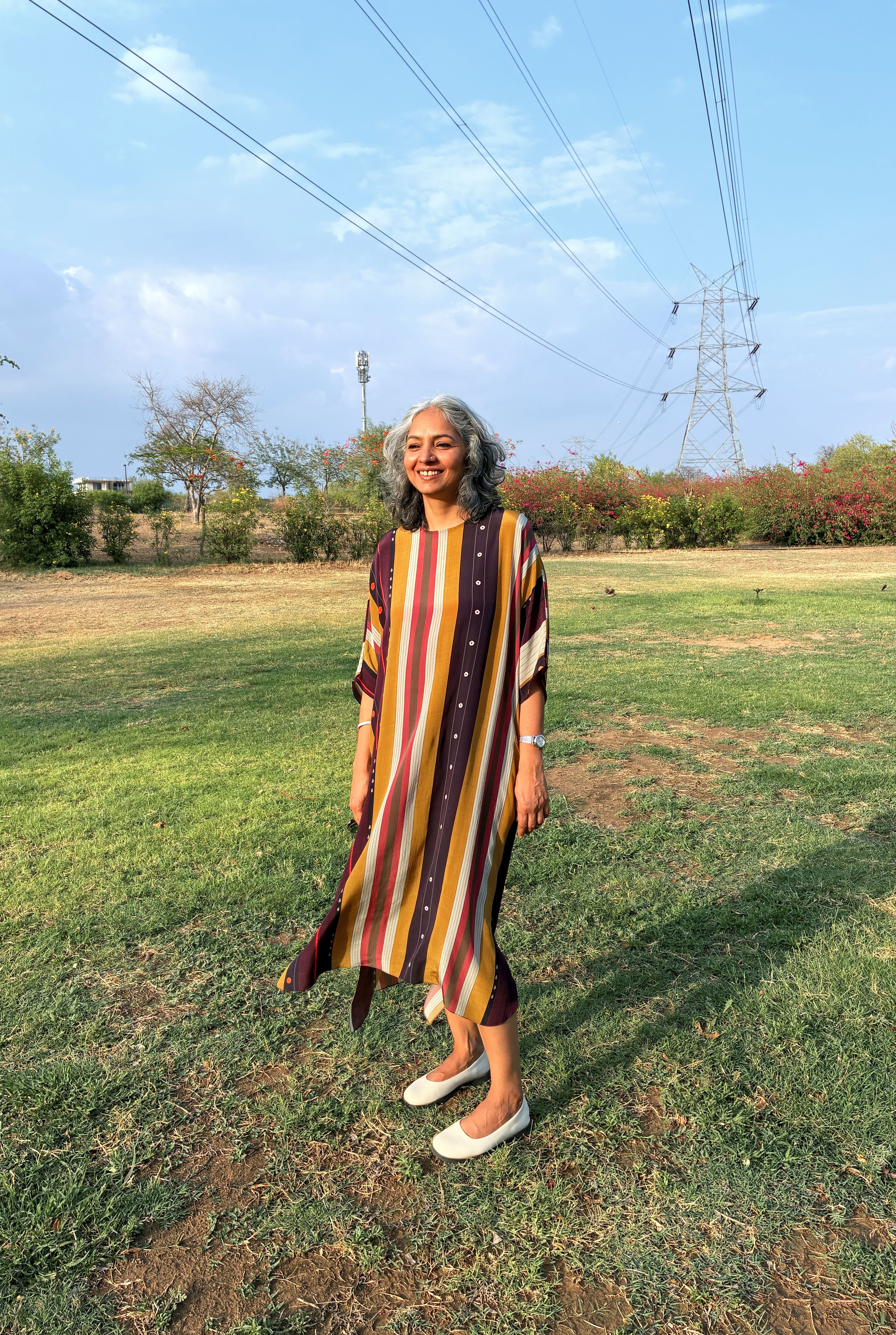 KAFTAAN DRESS IN NADU STRIPES PRINT