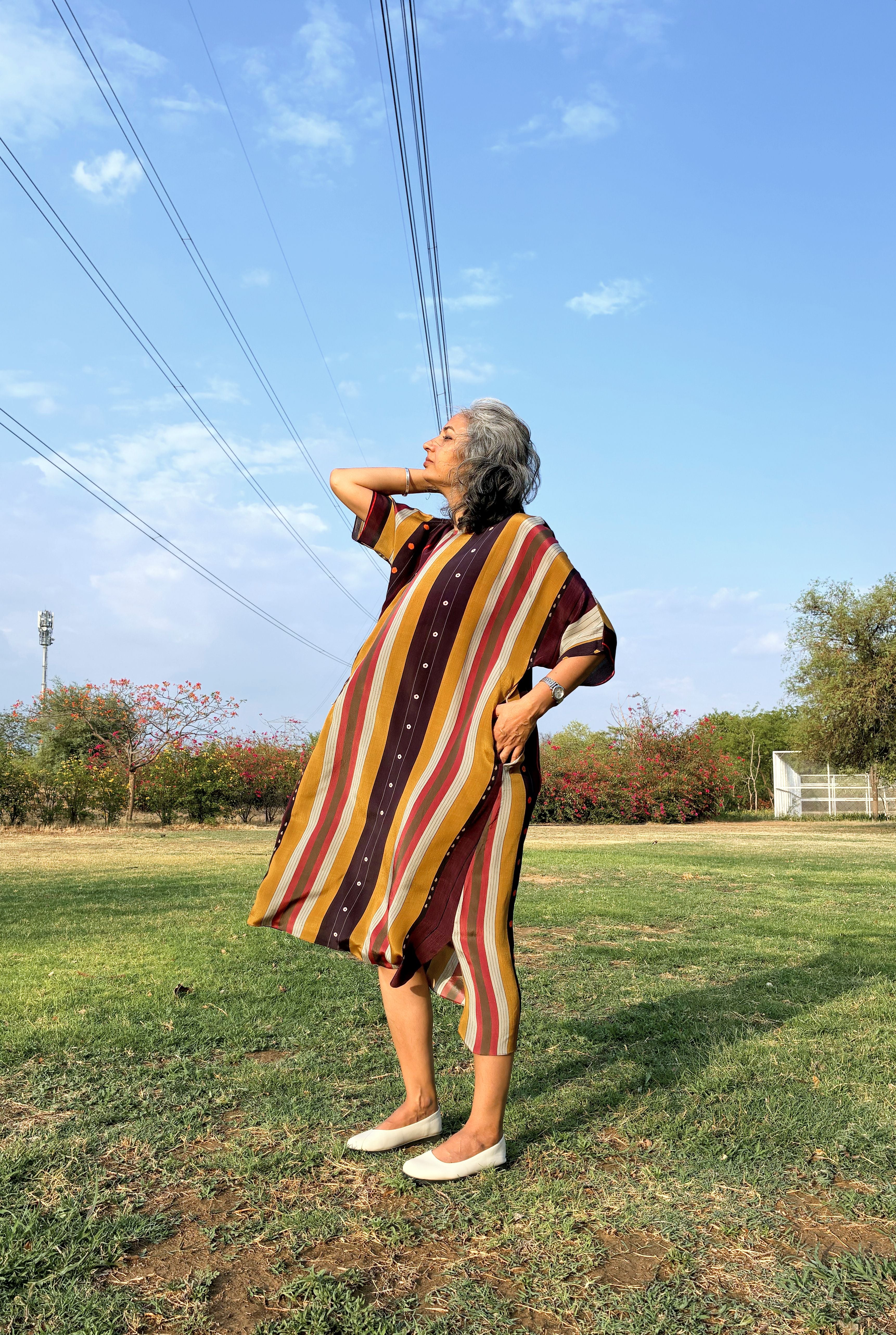 KAFTAAN DRESS IN NADU STRIPES PRINT