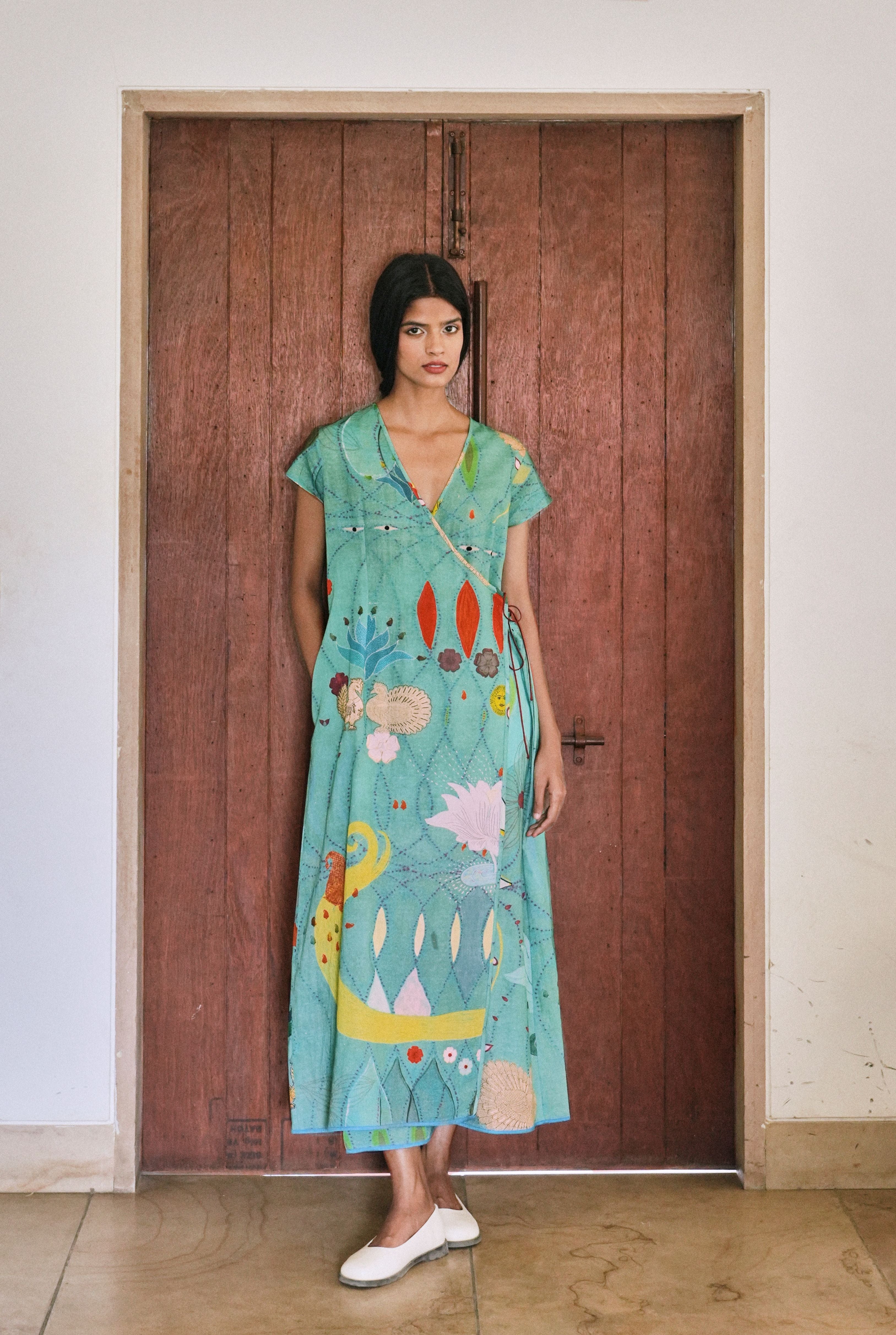 WRAP DRESS IN CHETTI GREEN