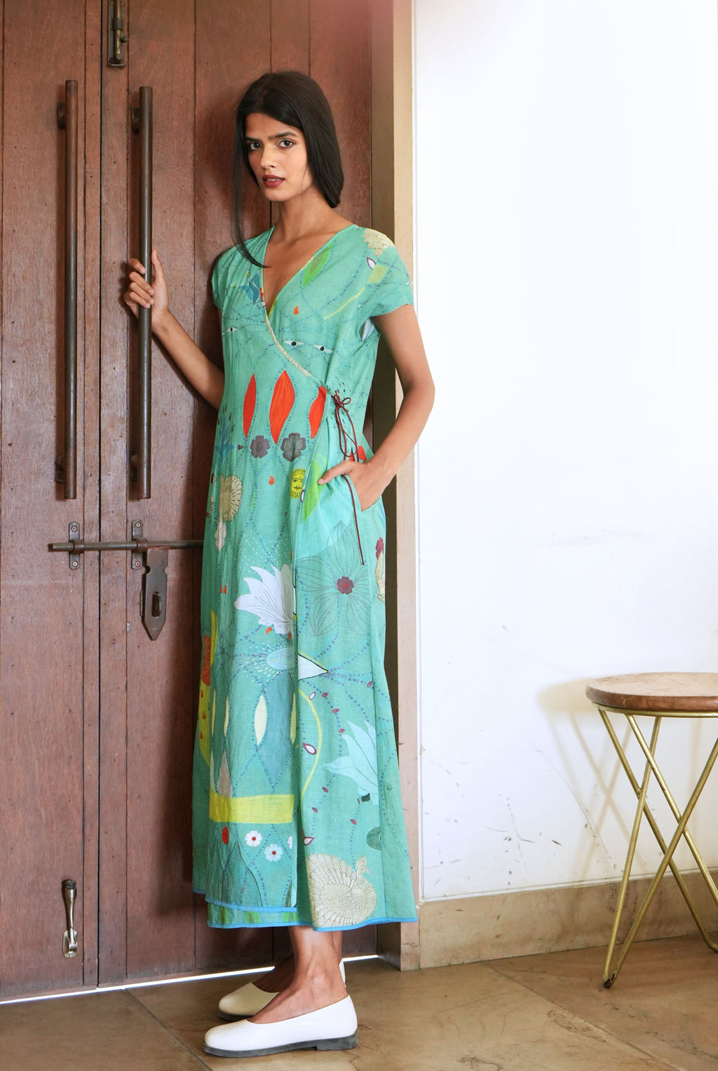 WRAP DRESS IN CHETTI GREEN