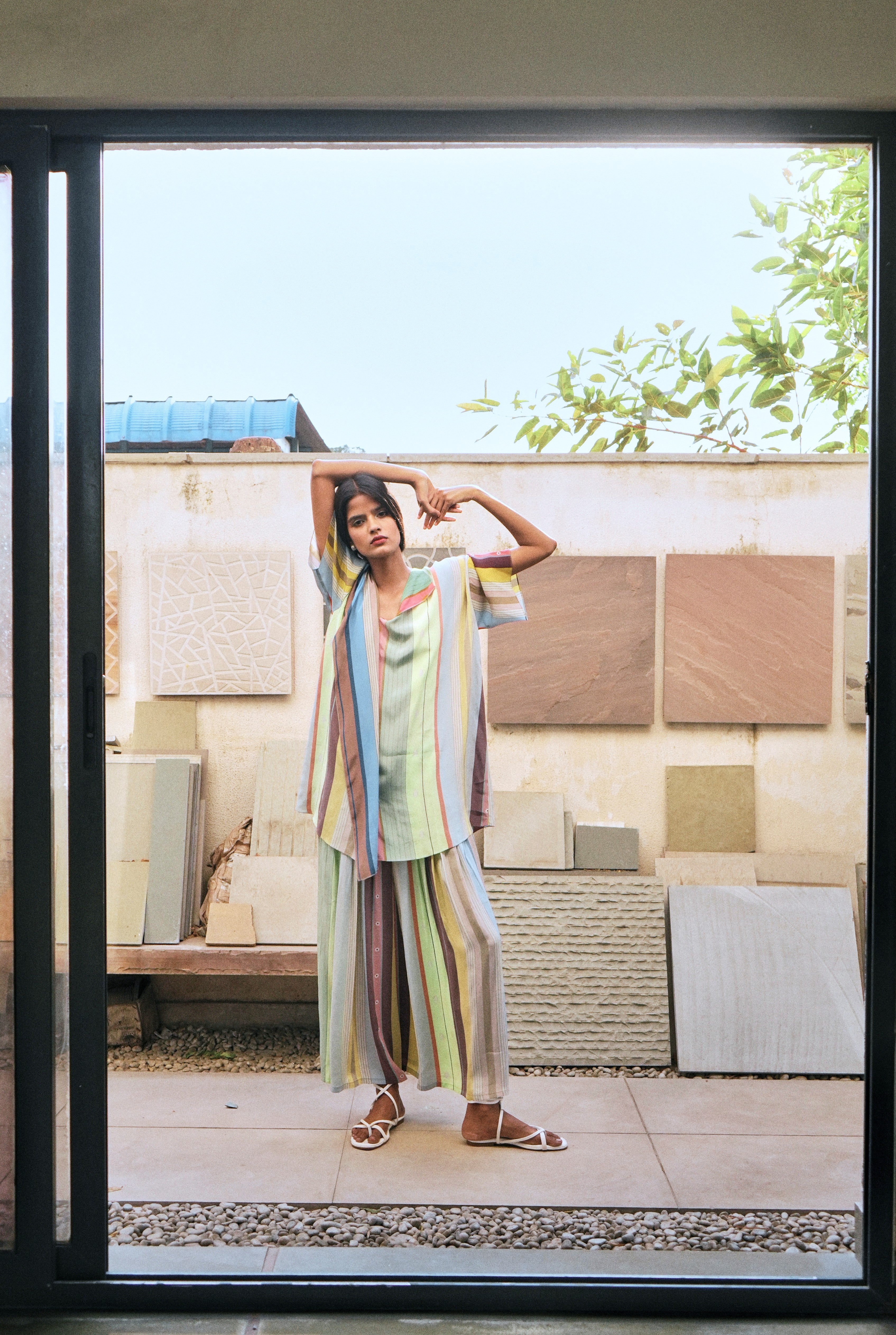 IRINA CO-ORD SET IN PASTEL TAMIL STRIPES PRINT