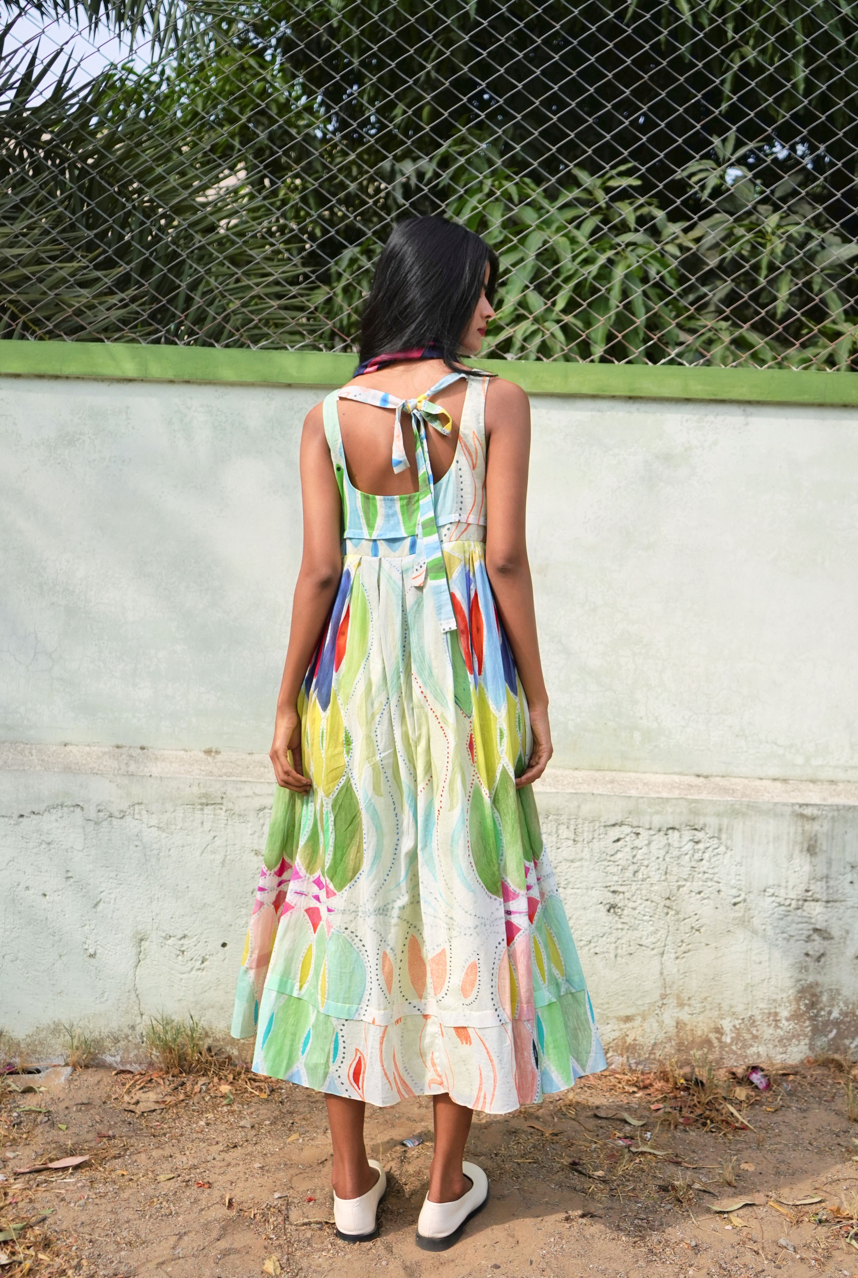 MULMUL BALLET DRESS IN ATHANGUDI PASTEL PRINT