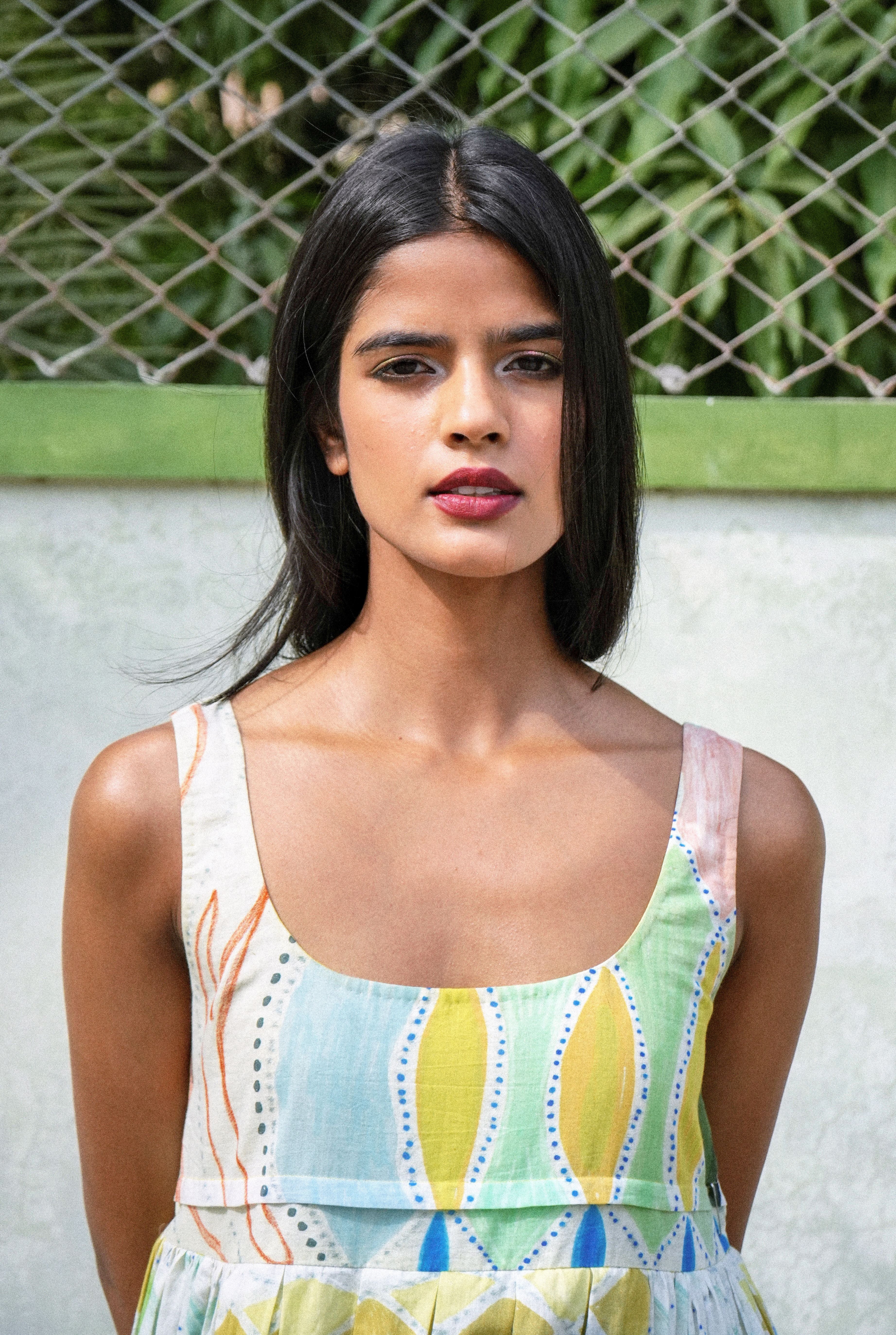 MULMUL BALLET DRESS IN ATHANGUDI PASTEL PRINT