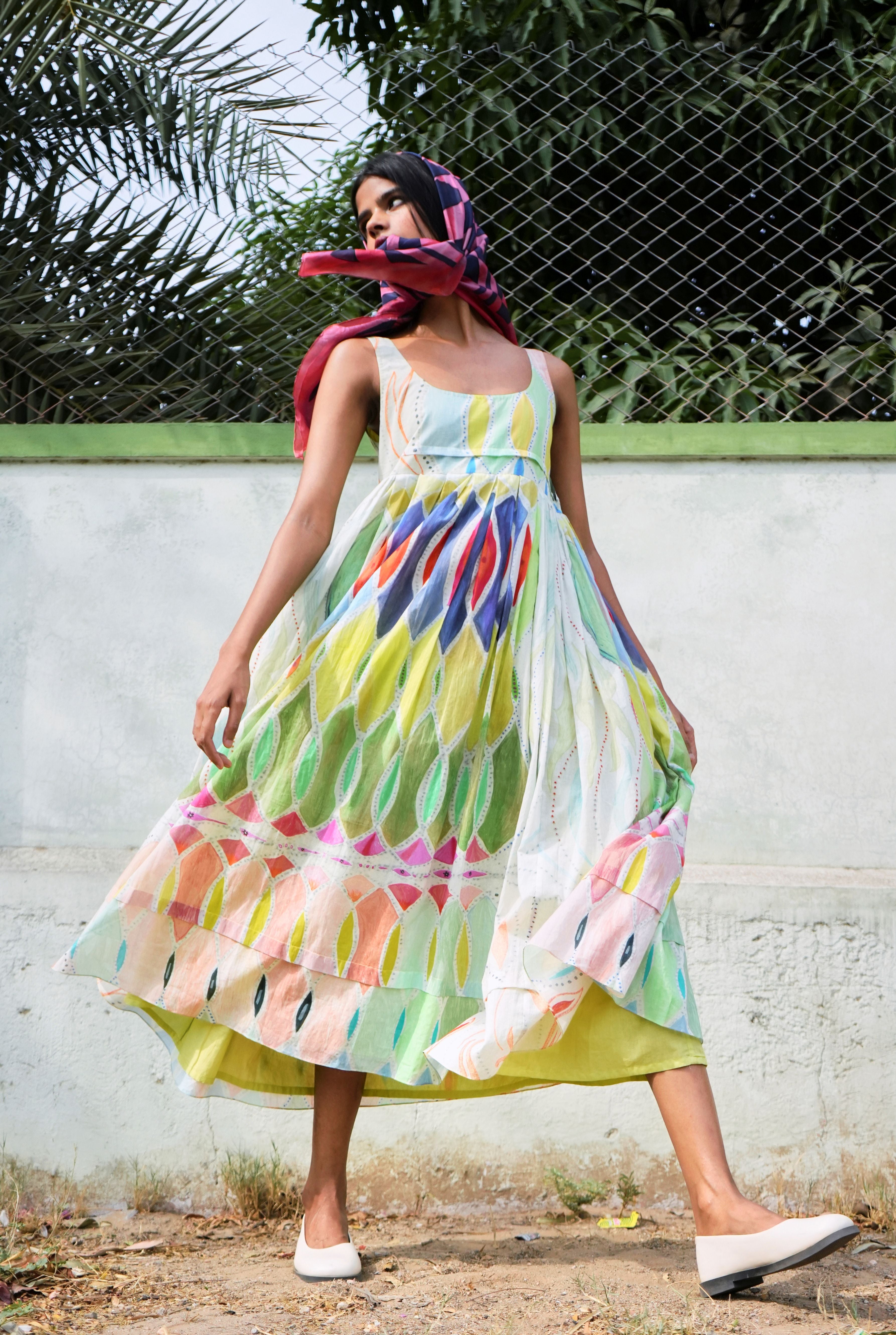 MULMUL BALLET DRESS IN ATHANGUDI PASTEL PRINT