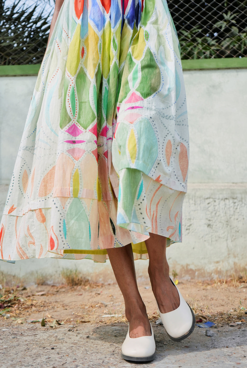 MULMUL BALLET DRESS IN ATHANGUDI PASTEL PRINT
