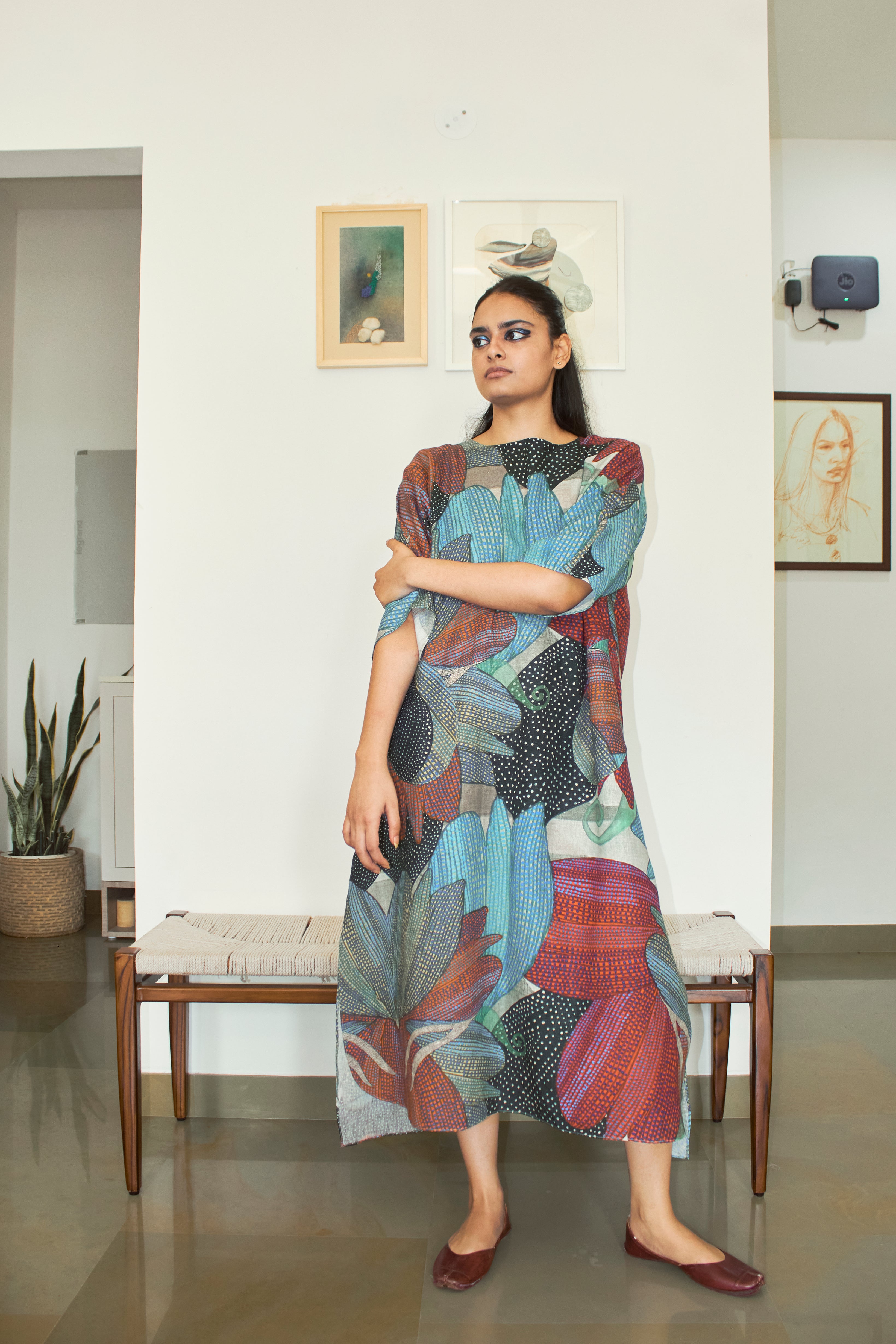 Kaftaan dress in Madhumati print - Linen