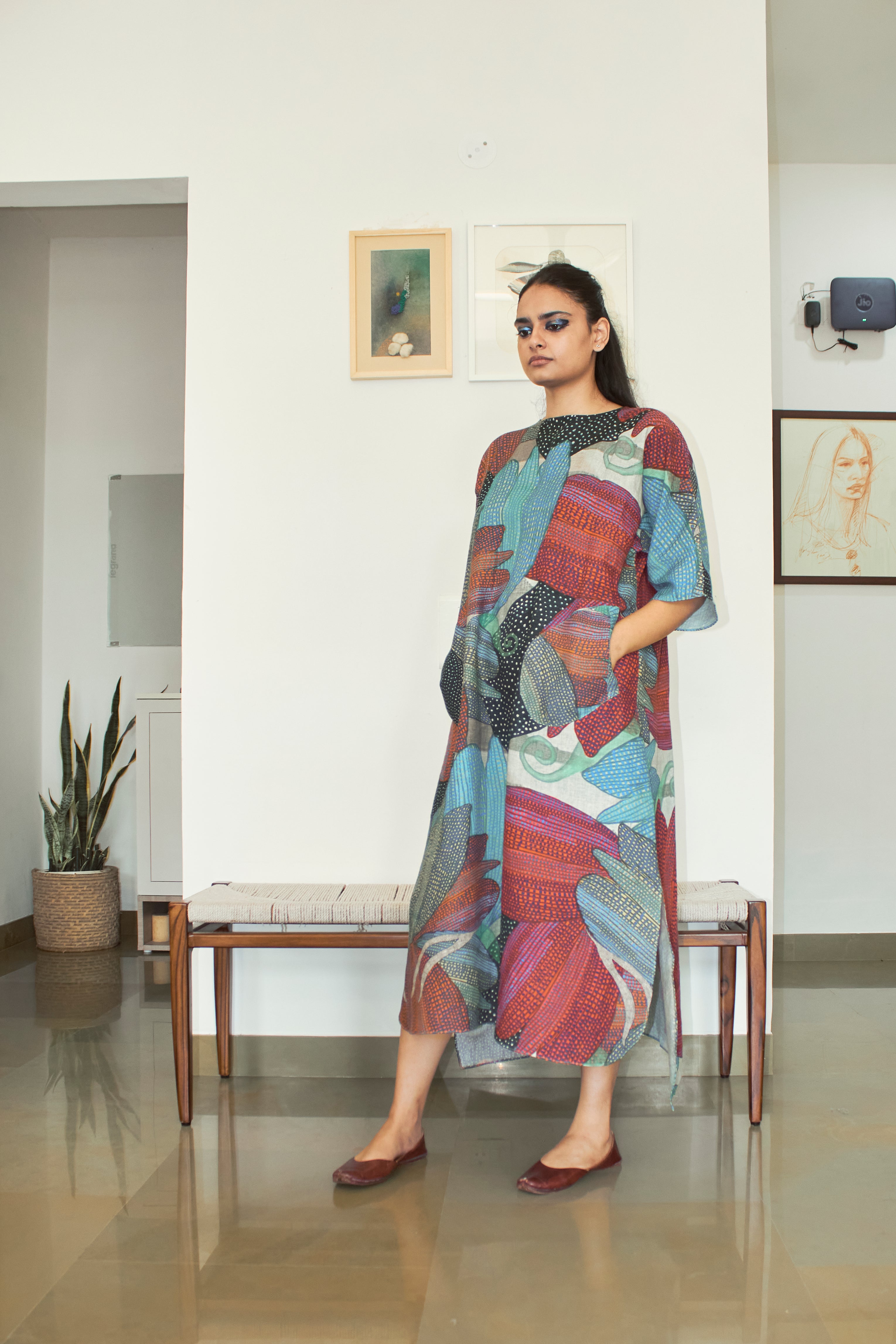 Kaftaan dress in Madhumati print - Linen