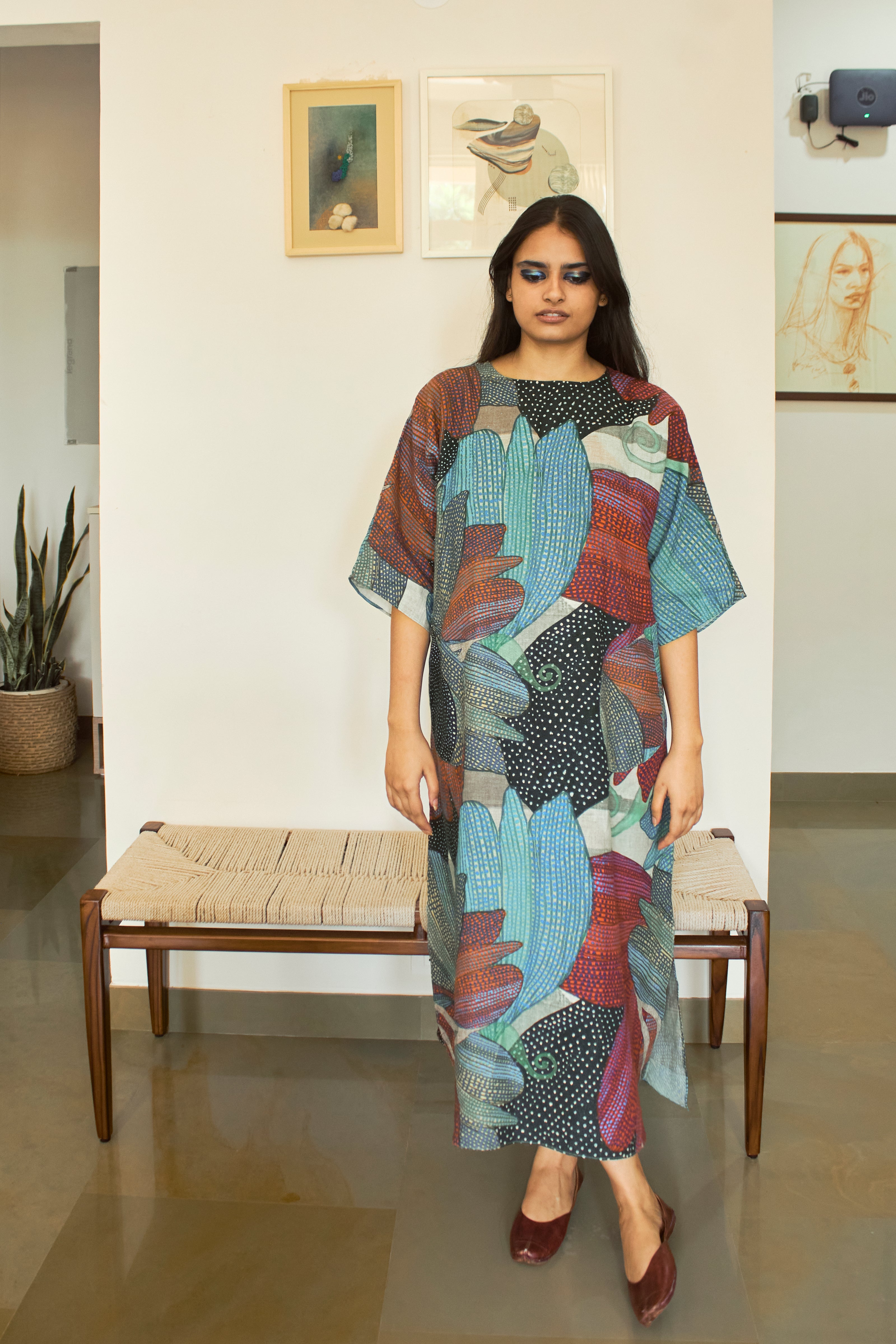 Kaftaan dress in Madhumati print - Linen