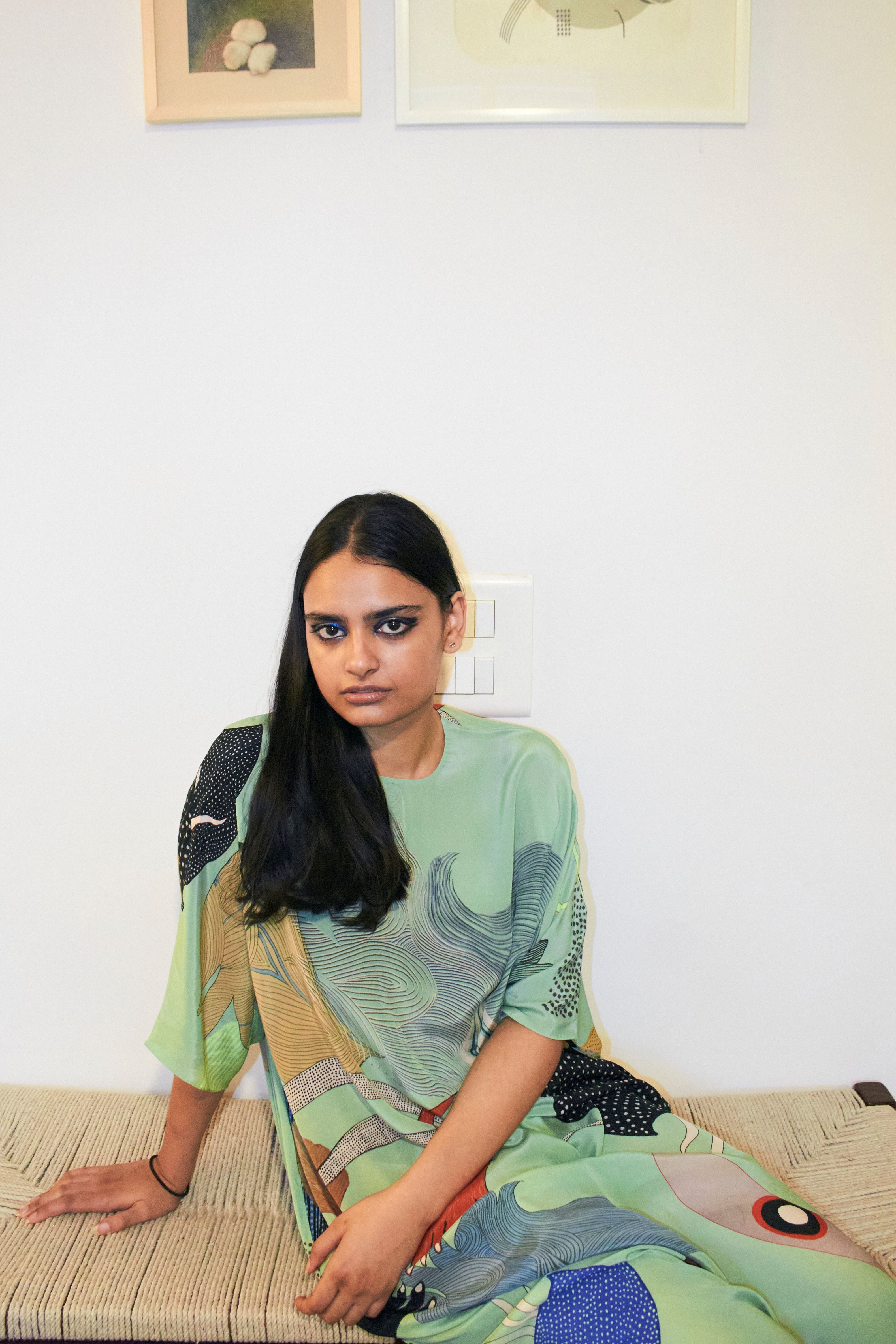 KAFTAAN DRESS IN FAITH GREEN PRINT