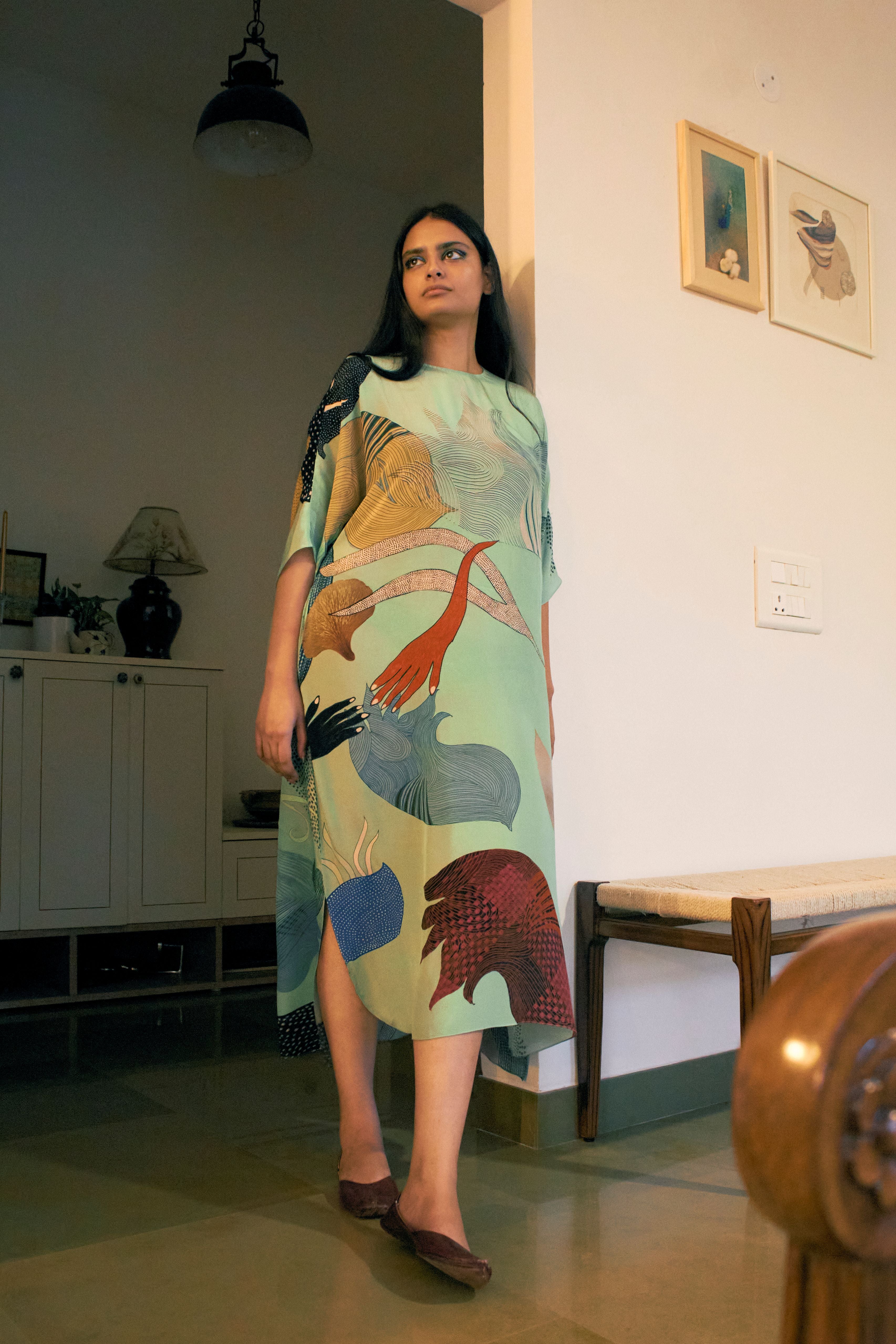 KAFTAAN DRESS IN FAITH GREEN PRINT