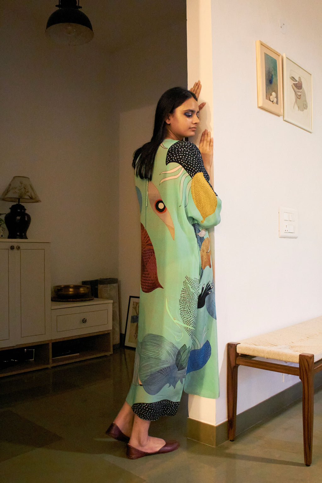 KAFTAAN DRESS IN FAITH GREEN PRINT