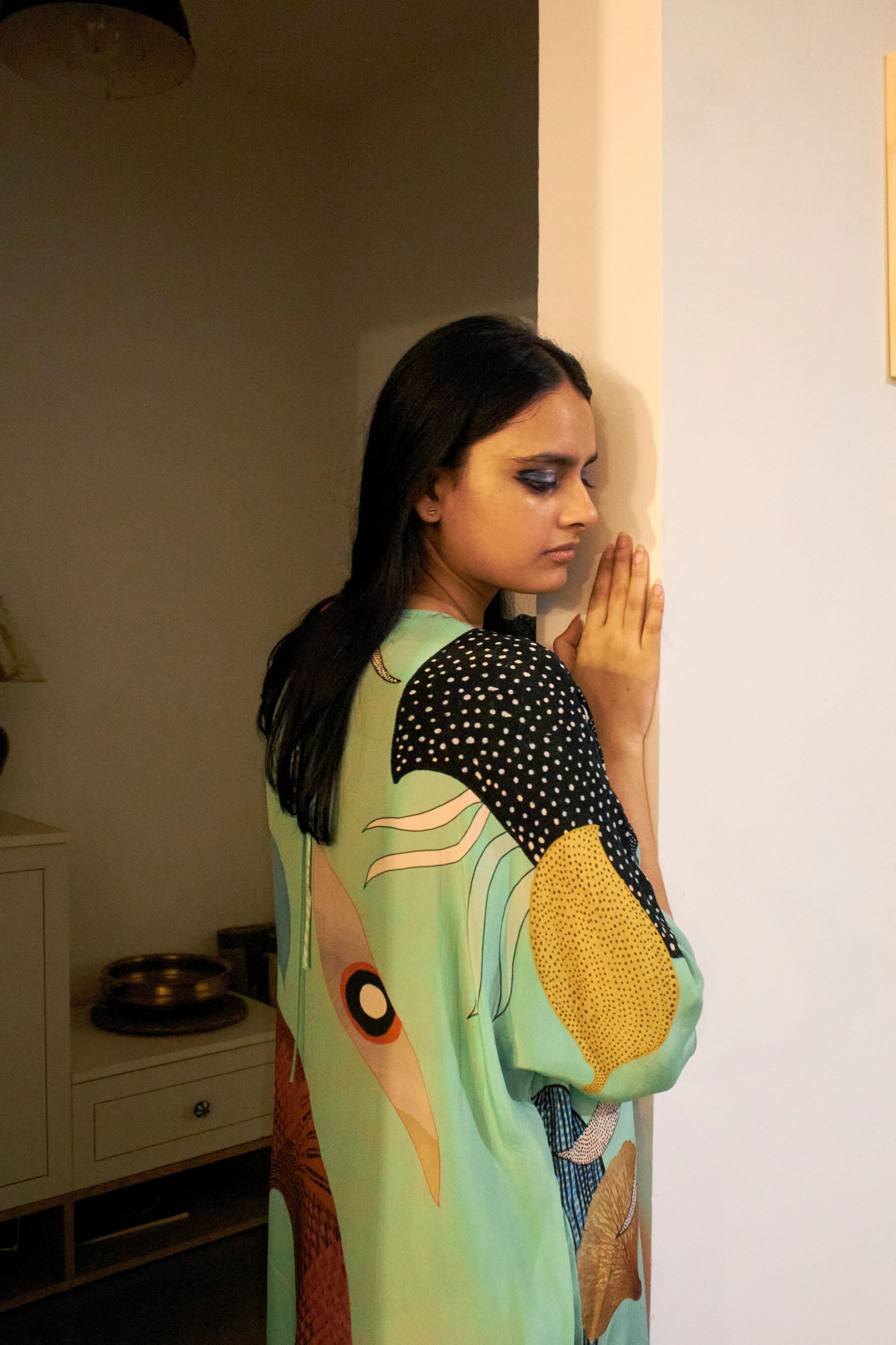 KAFTAAN DRESS IN FAITH GREEN PRINT