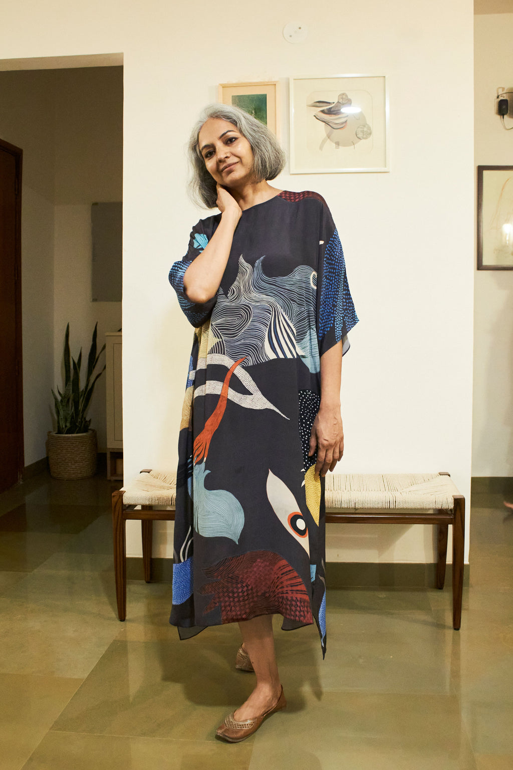 KAFTAAN DRESS IN FAITH BLACK PRINT