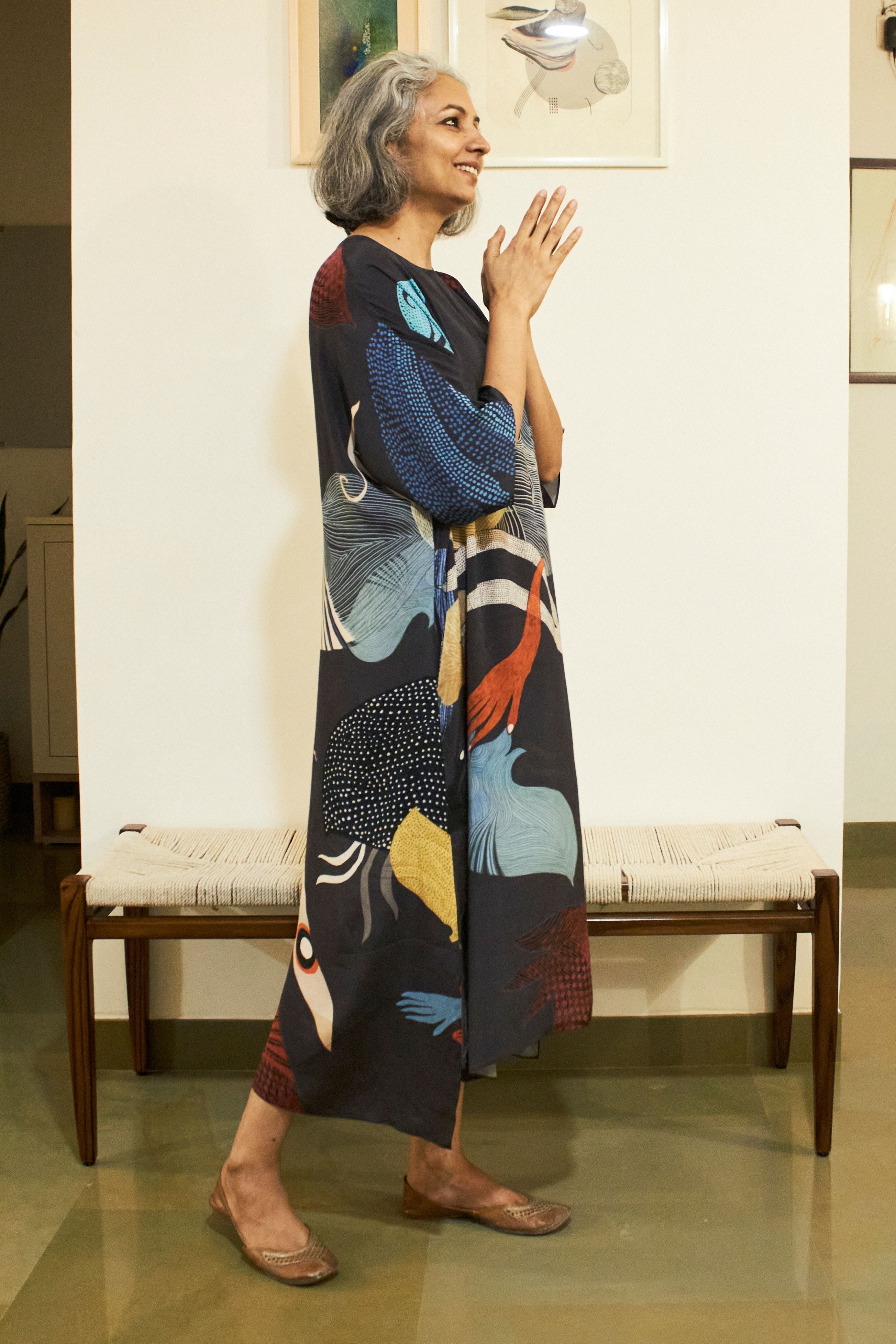 KAFTAAN DRESS IN FAITH BLACK PRINT