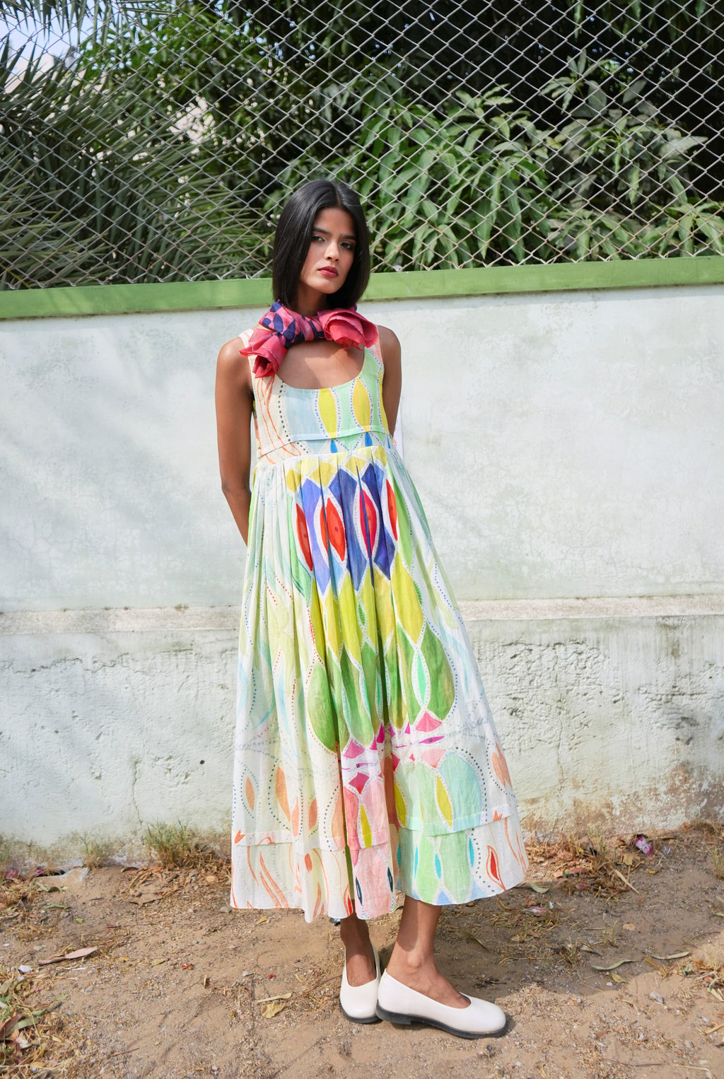 MULMUL BALLET DRESS IN ATHANGUDI PASTEL PRINT